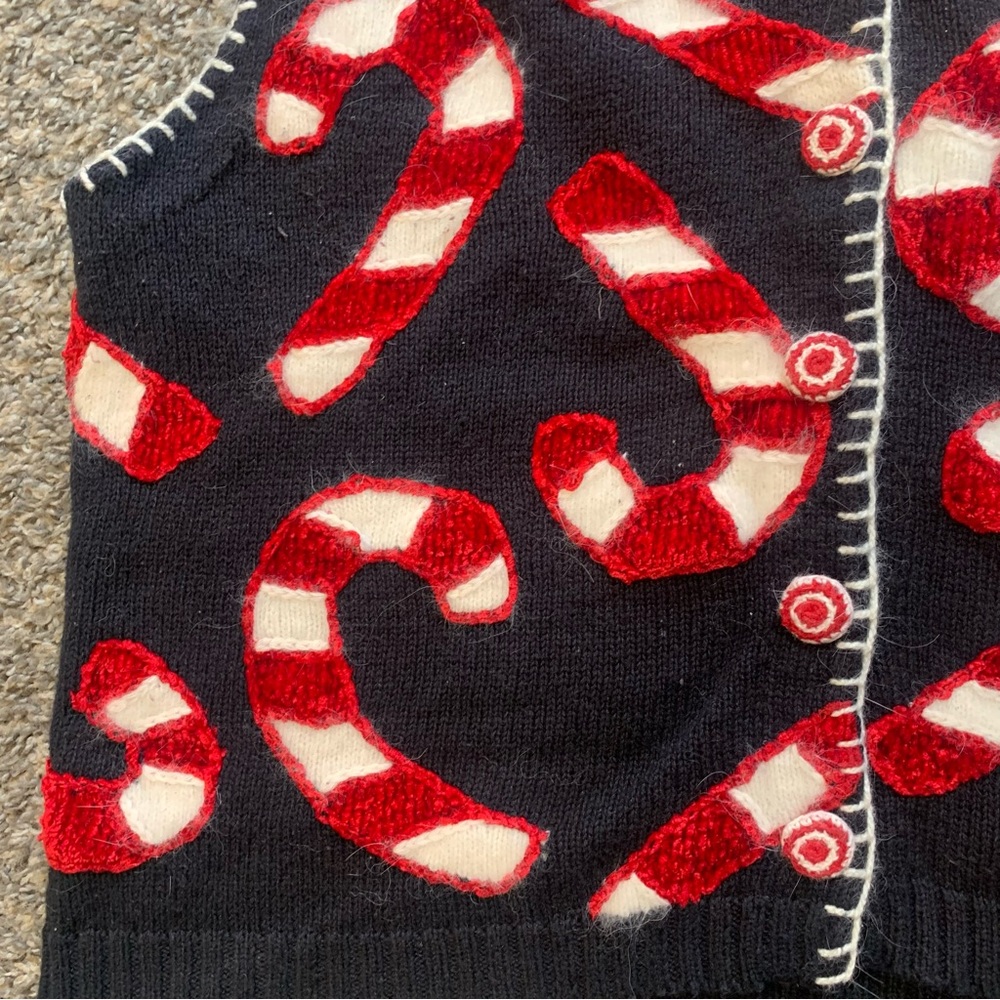 Belle Pointe VTG Ramie Button Front Embellished Candy Cane Christmas Vest - Picture 5 of 15
